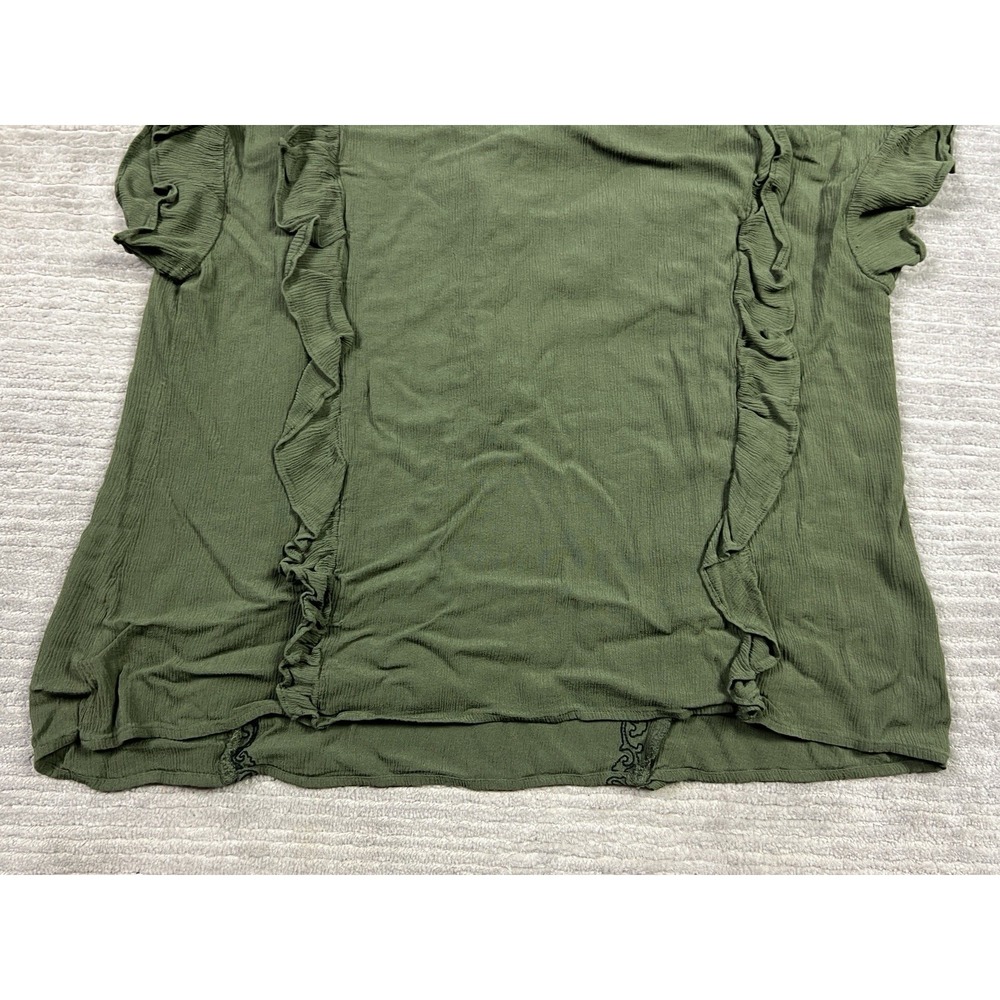 a.n.a A New Approach Top Womens XL Green Short Sleeve Blouse Ruffle - Picture 8 of 11